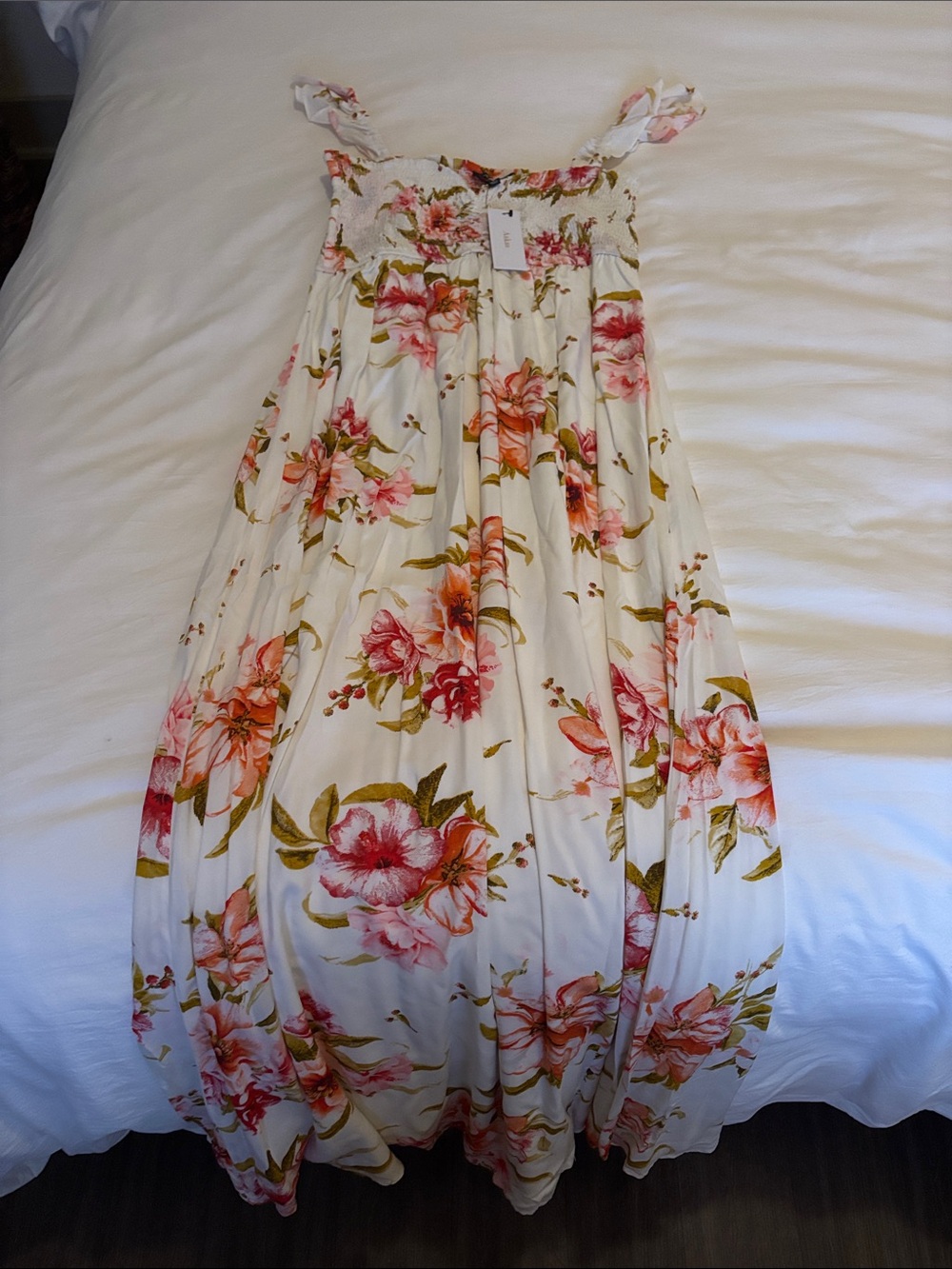 Aakaa White Maxi Skirt with Pink & Coral Floral Print